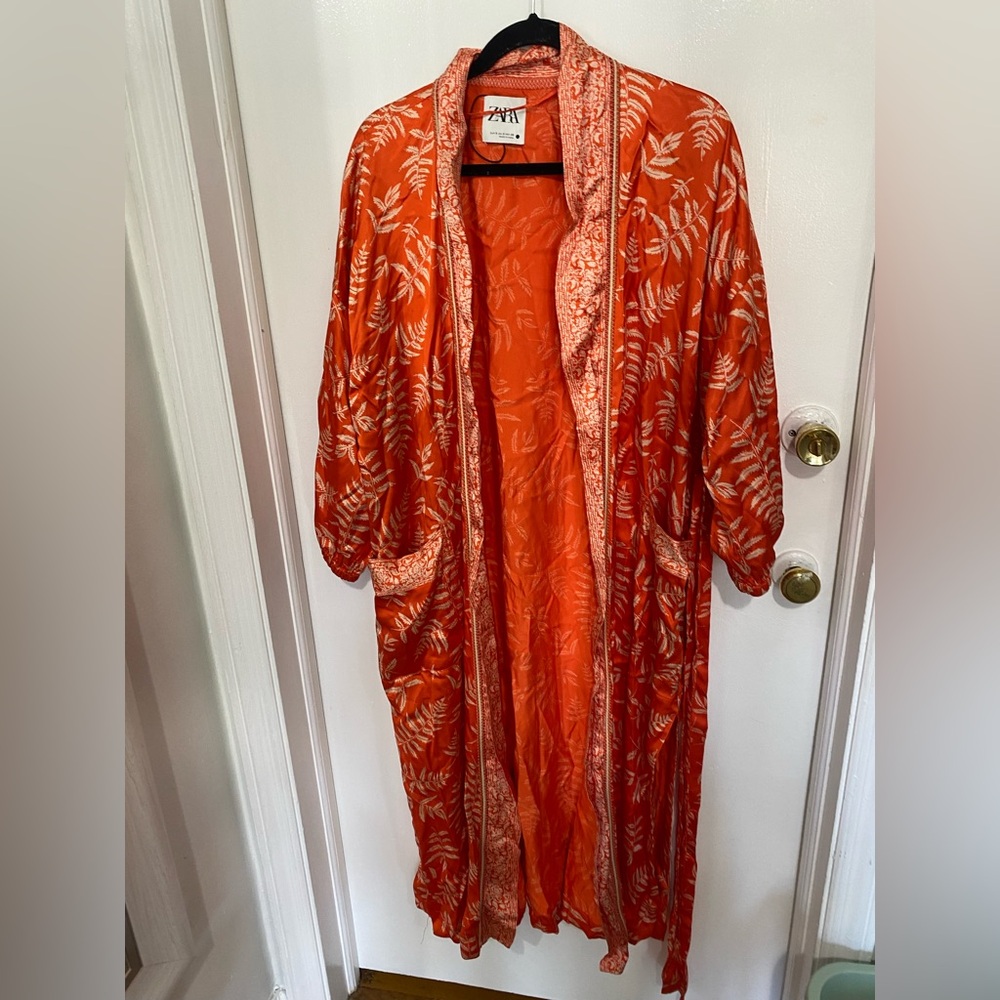 Zara Orange Printed Long Kimono robe
